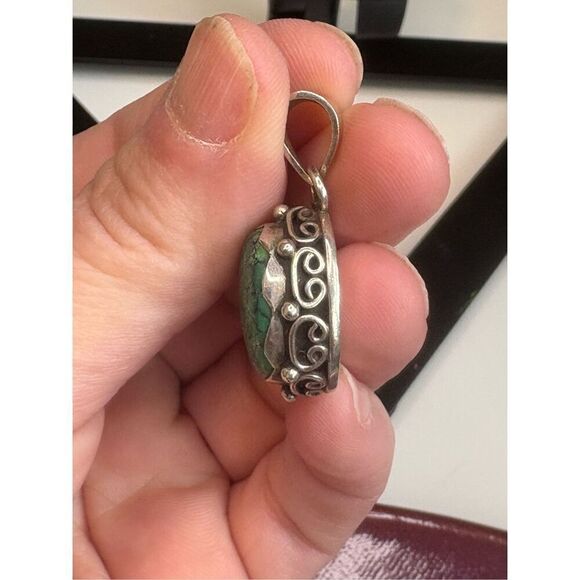 Vintage sterling silver turquoise handmade pendant. - Picture 3 of 9